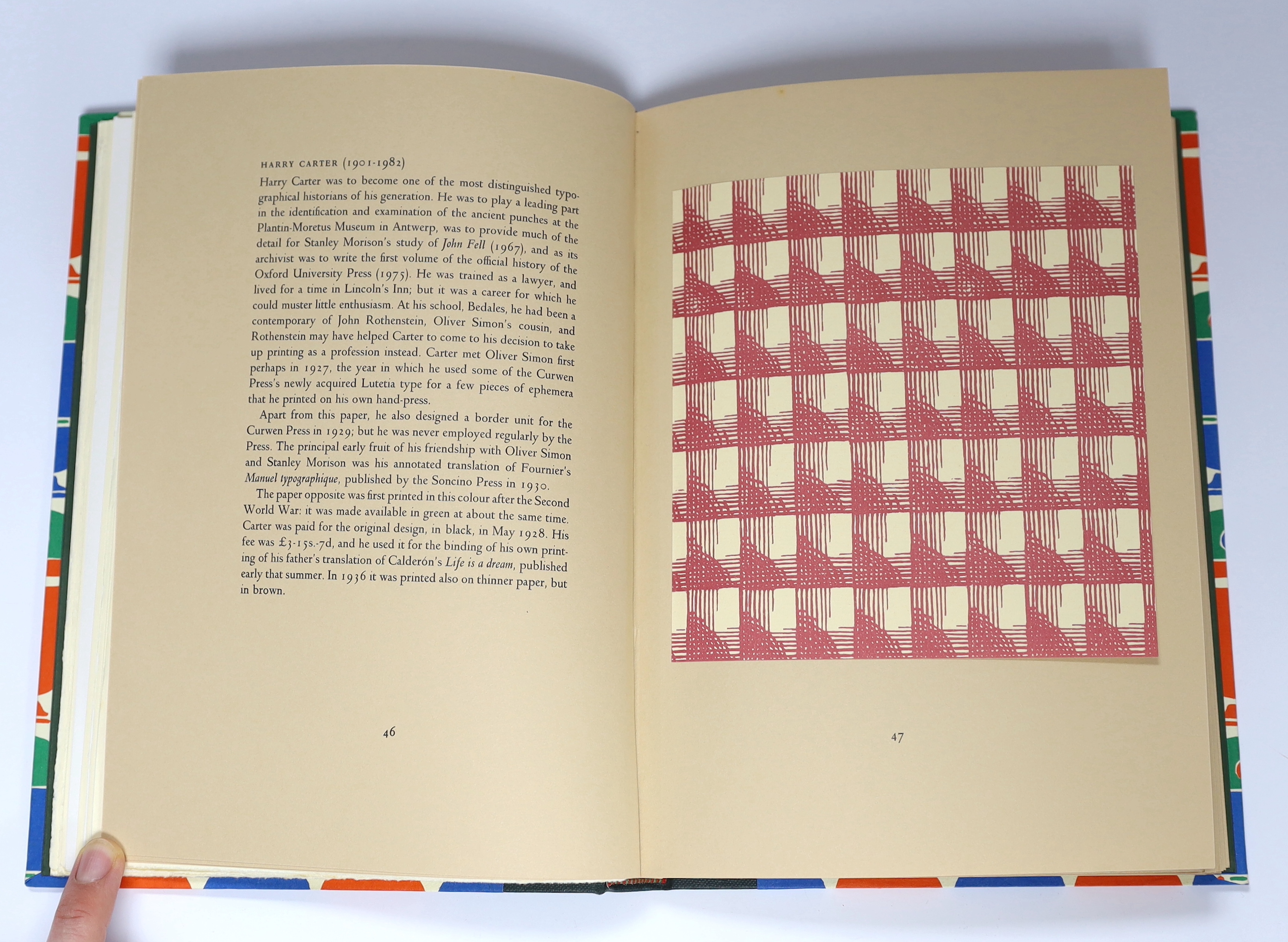 McKitterick, David - A New Specimen Book of Curwen Pattern papers, limited edition of 335, this example numbered 158 of 250, folio, patterned boards, quarter bound in buckram, with 3 leaves of plates and 32 tipped-in sam